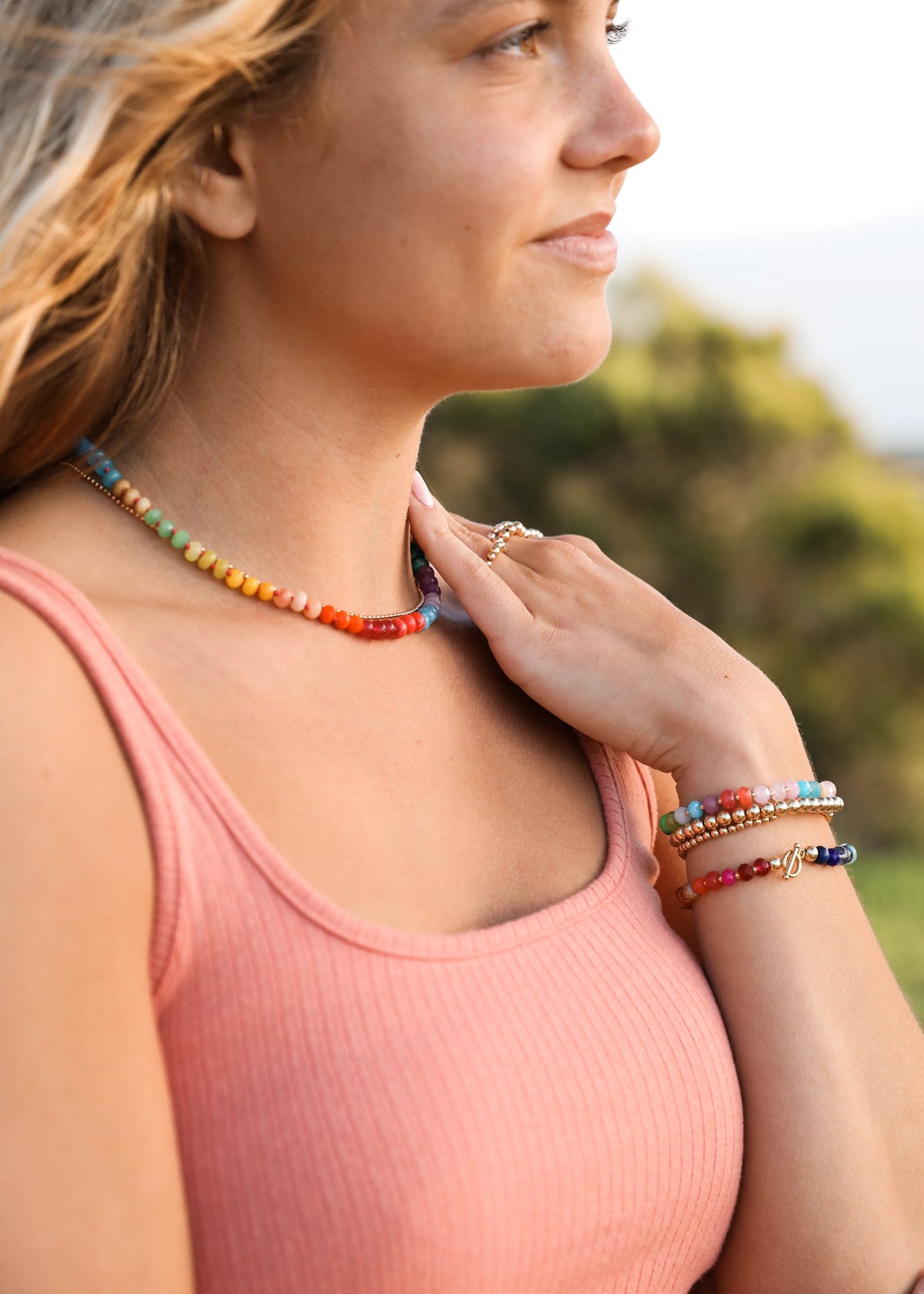 Natural Gemstone Bracelet + 14k Gold Filled Toggle : Skyline