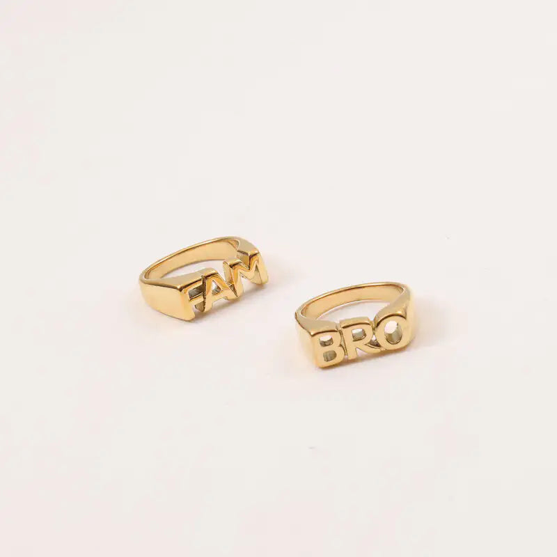 Letter Seal Titanium Steel Plating 18K Gold Ring