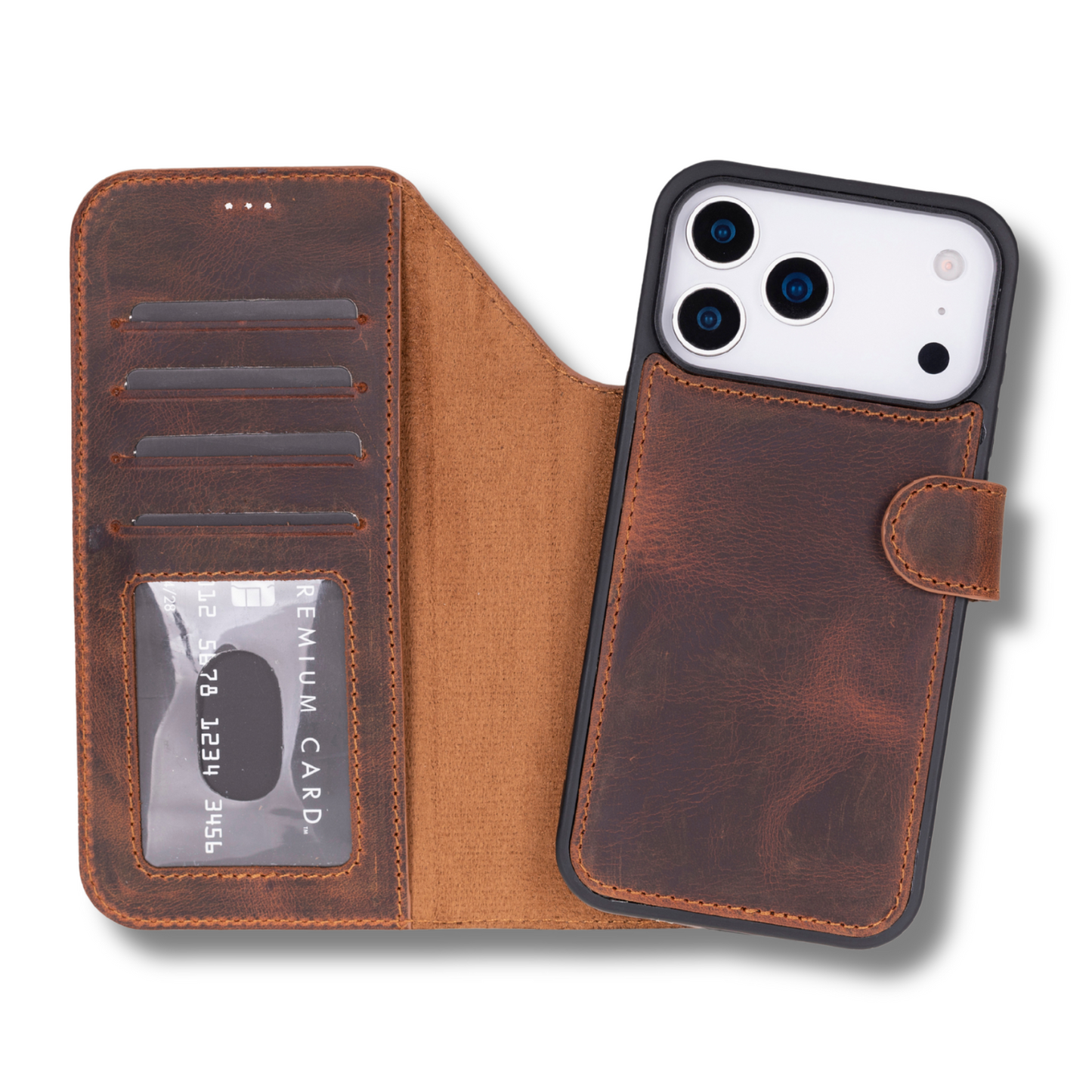 Leather iPhone 17 Pro Max Wallet Case – Brown - Austin