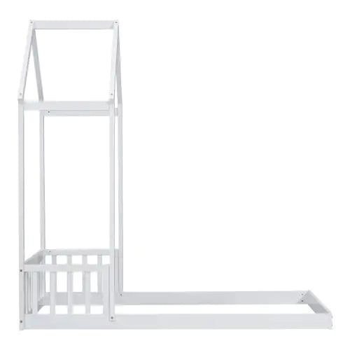 Twin House-shaped Roof Headboard Floor Bed,,without Slats,White