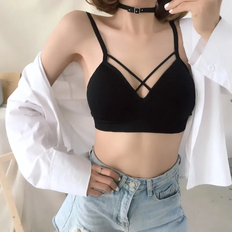 Cross-Front Bra with Removable Padding and Straps - Lingerie