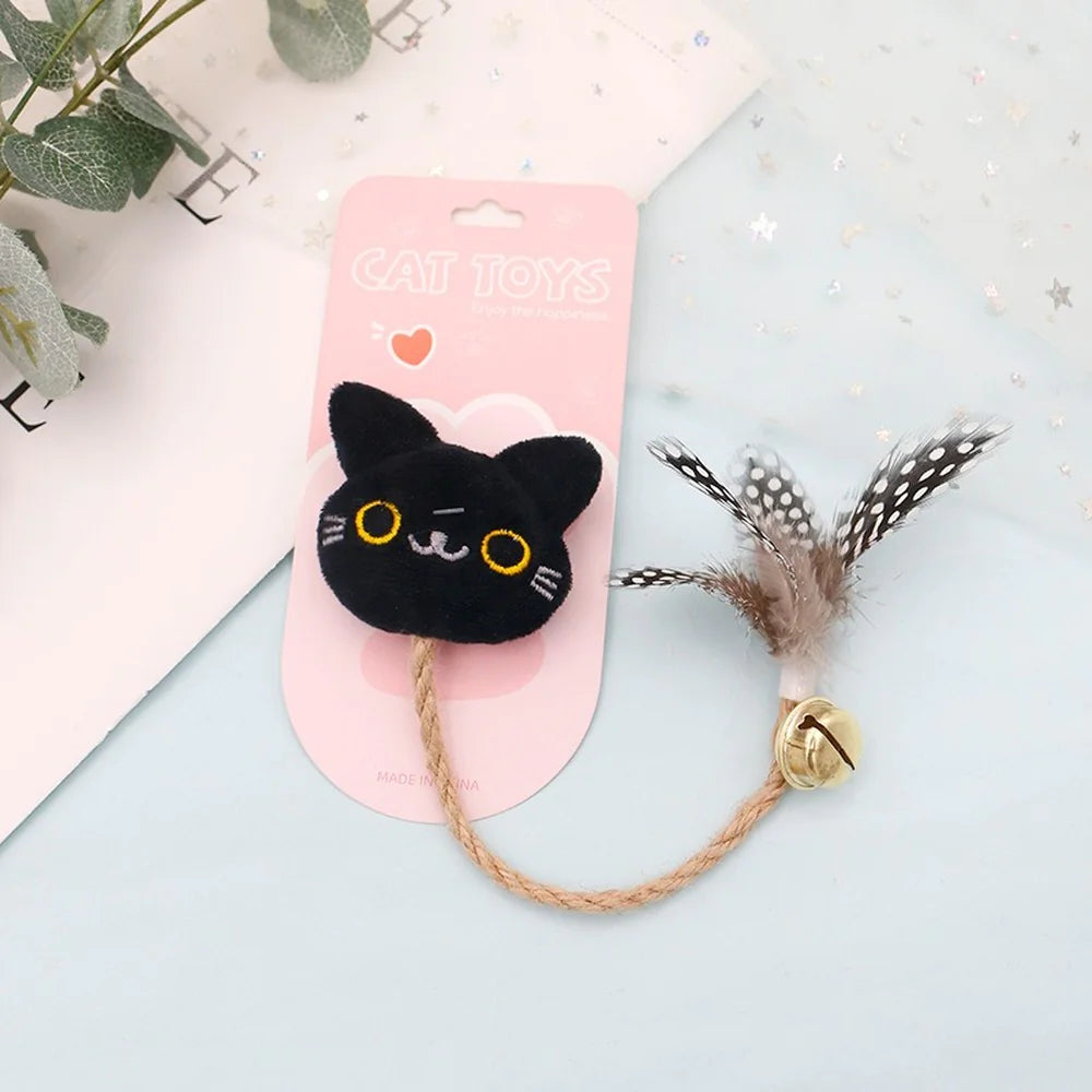 Lustiges Katzenspielzeug mit Feder, Glöckchen und Hanfseil