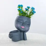 Double Flower Pots with Rustic Girl Figure Planter