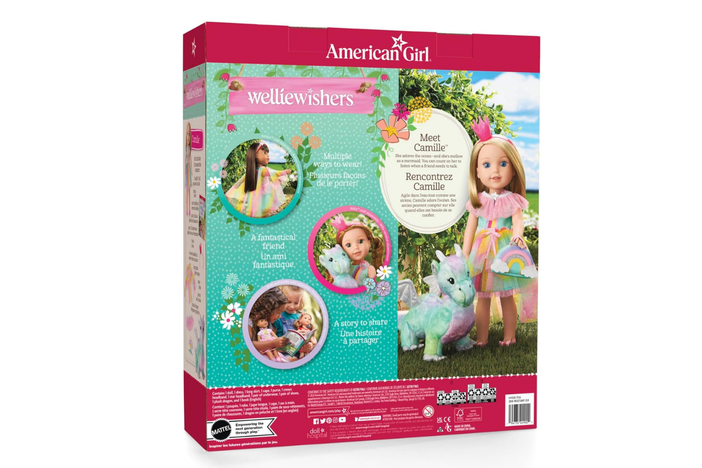 American Girl WellieWishers 14.5-inch Camille Doll Playset with Crisella The Dragon, Doll Dress and Accessories, and Storybook, for Ages 4+