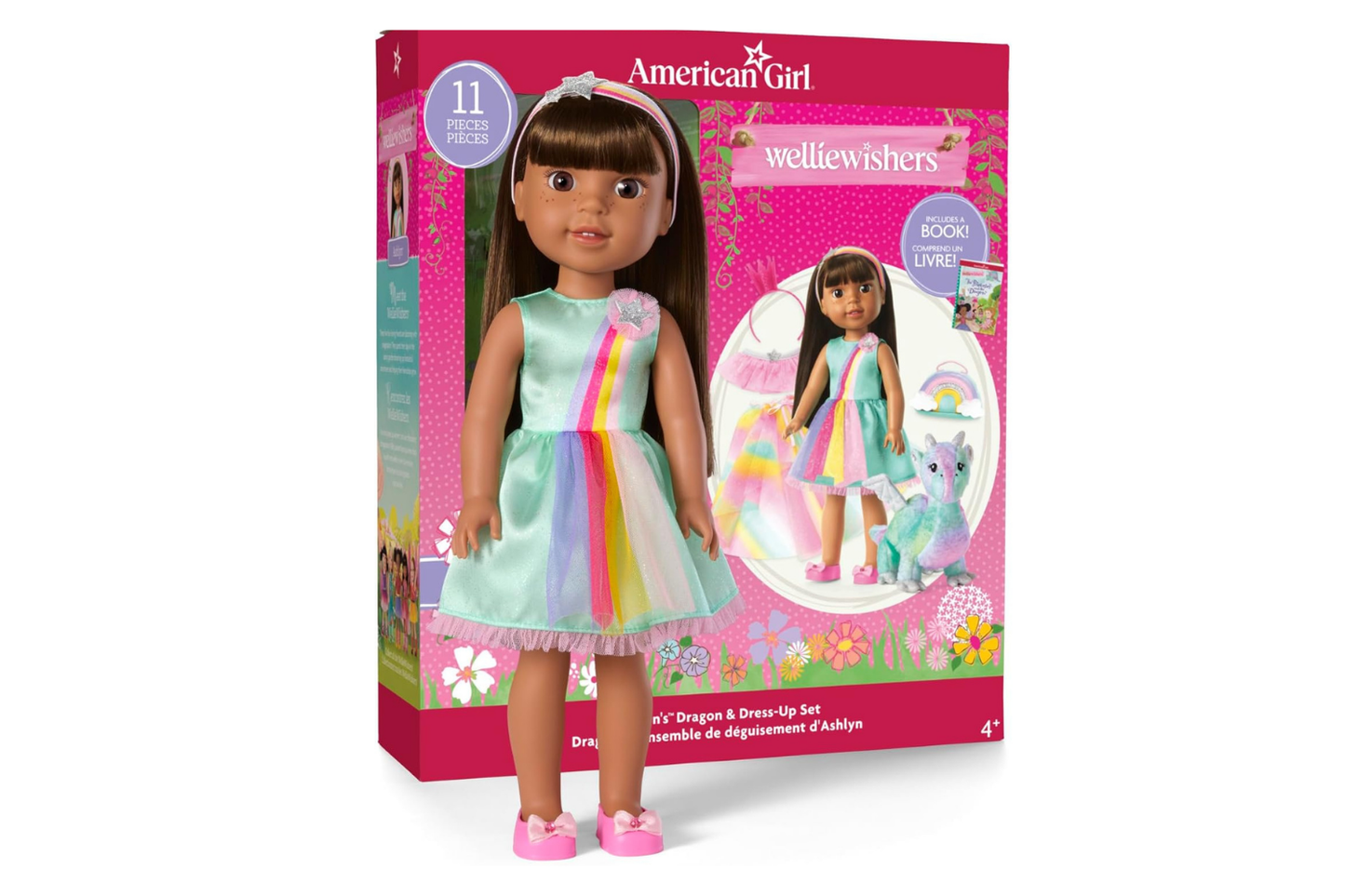 American Girl WellieWishers 14.5-inch Ashlyn Doll Playset with Crisella The Dragon, Doll Dress and Accessories, and Storybook, for Ages 4+