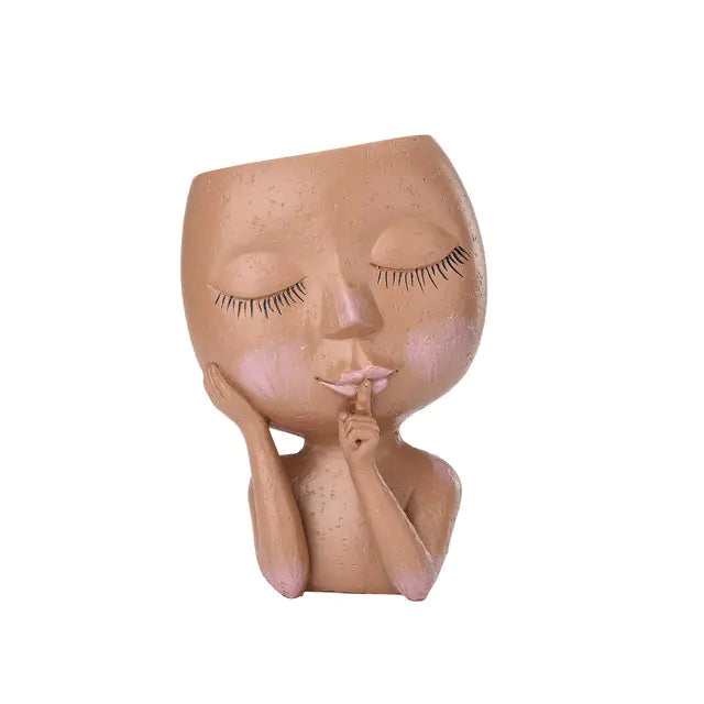 Face Head Succulent Planter with Drain Holes for Decor