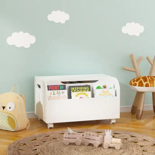 White Wooden Toy Box With 4 Universal Wheels