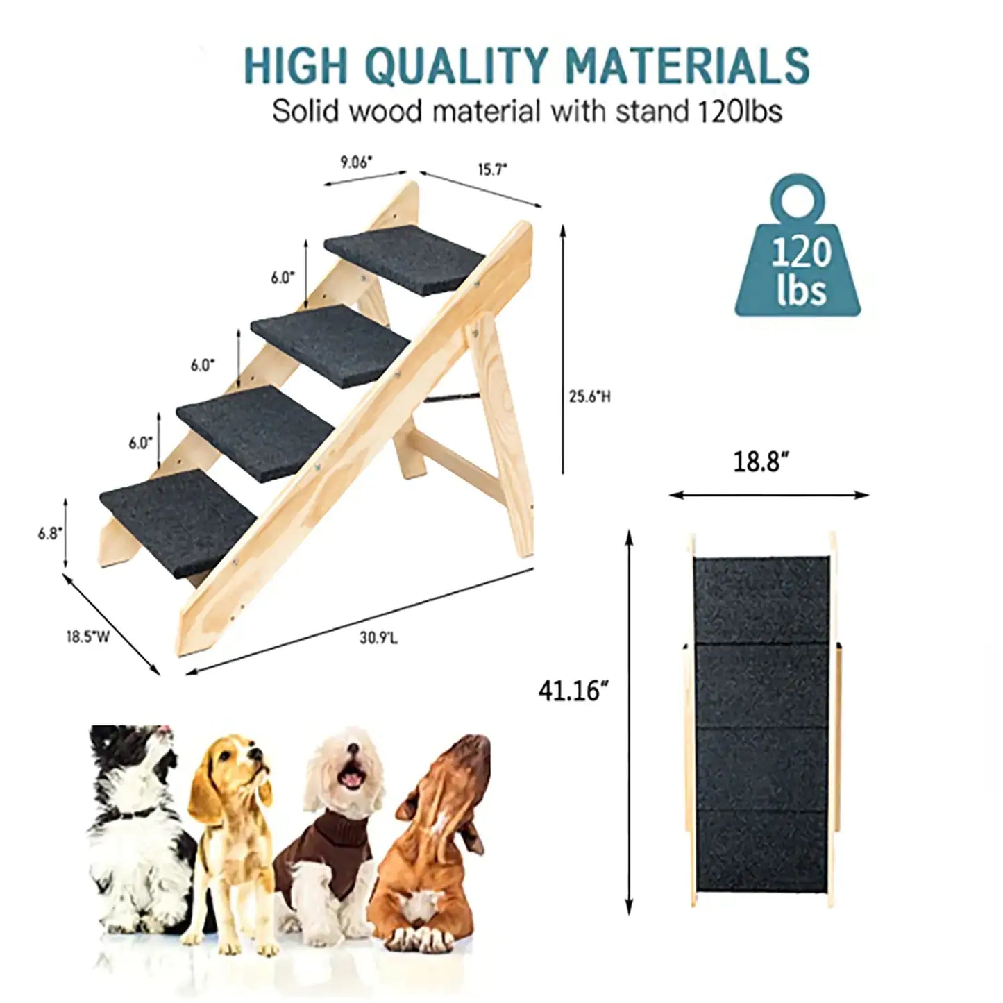 Wood Pet Stairs Pet Steps Foldable 3 Levels Dog Stairs Ramp Perfect For Beds And Cars Portable Dog Cat Ladder Up To 110 Pounds