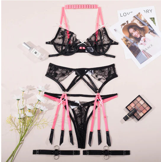 Lingerie Set with Lace Bow and Steel Ring (One Set)