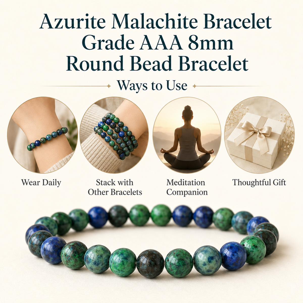 Azurite Malachite Bracelet(Insight and Self-Discipline).