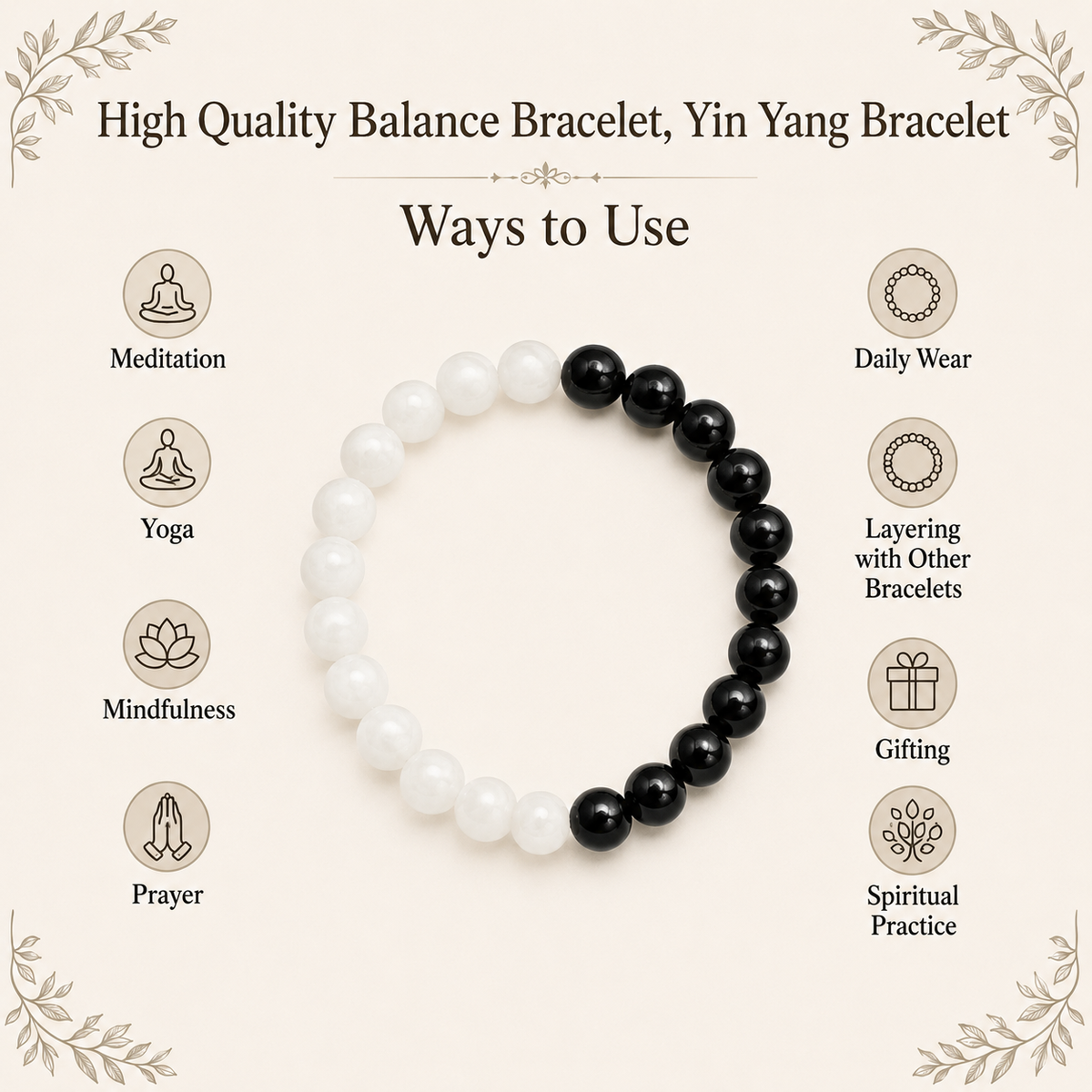 Yin Yang Balance Crystal Bracelet, Selenite, Black Tourmaline Crystal Healing Spiritual Support Balance