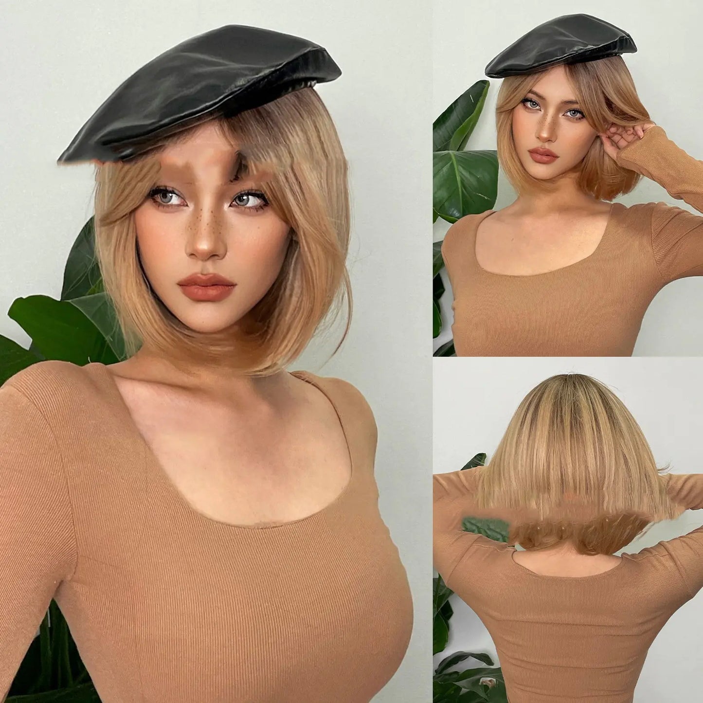 Natural Full Head Wig with Short Straight Bangs for Women