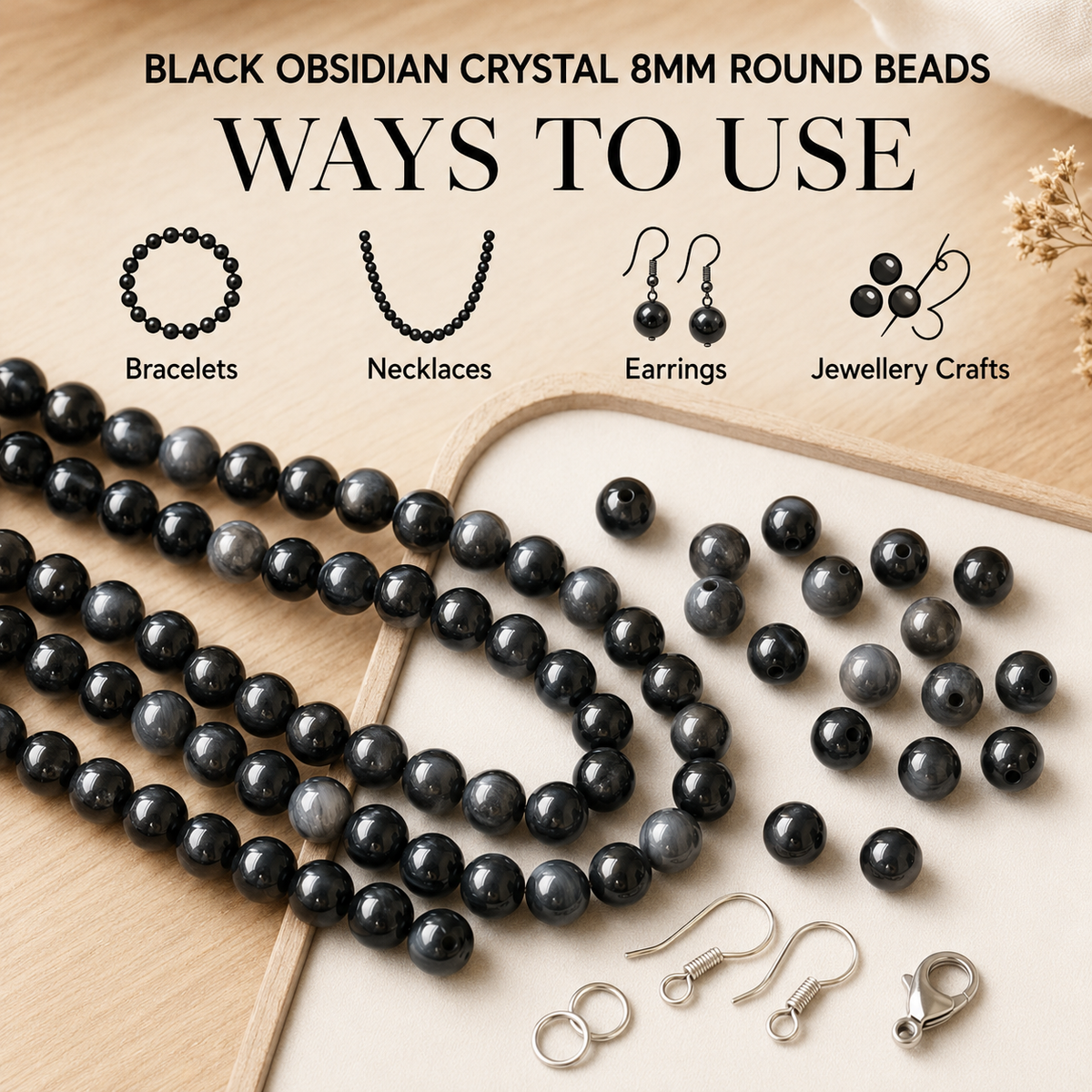 Black Obsidian Beads, Natural Round Crystal Beads 4mm to 14mm