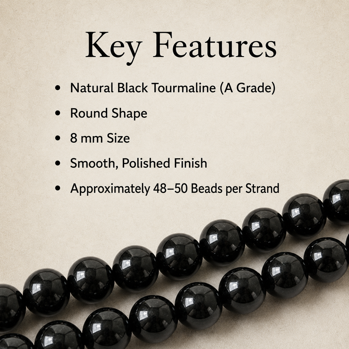 Black Tourmaline Beads, Natural Round Crystal Beads 4mm to 12mm