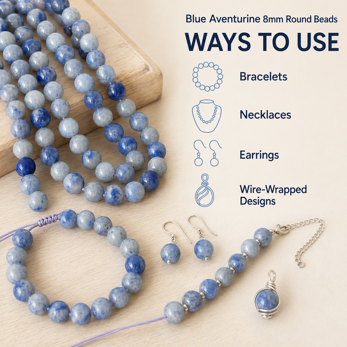 Blue Aventurine Beads, Natural Round Crystal Beads 4mm to 12mm