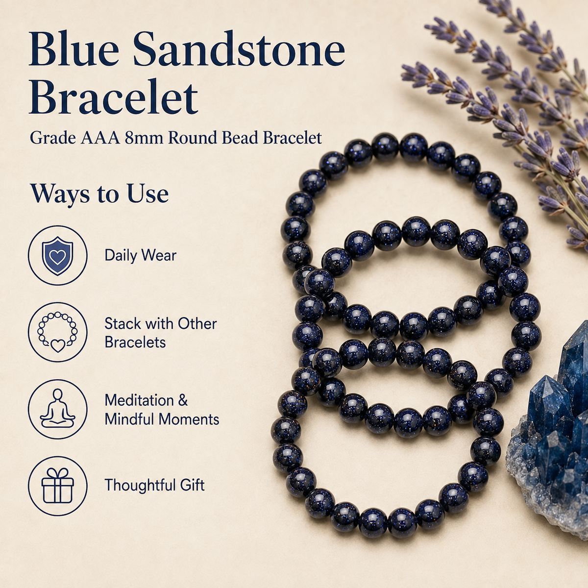 Blue Sandstone Bracelet | Carved in Sandstone Blue Bracelet (Inspiration and Trust)