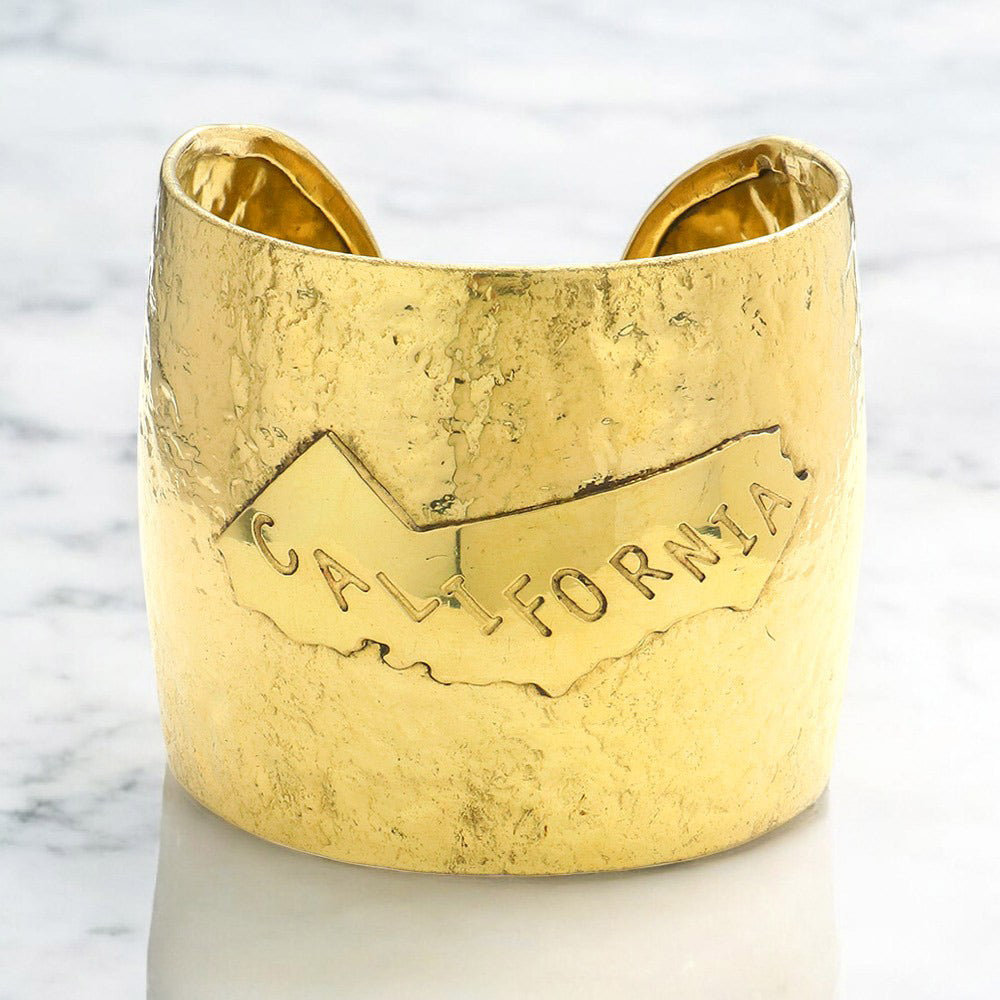 California State map Hammered Wide Metal Cuff Bracelet