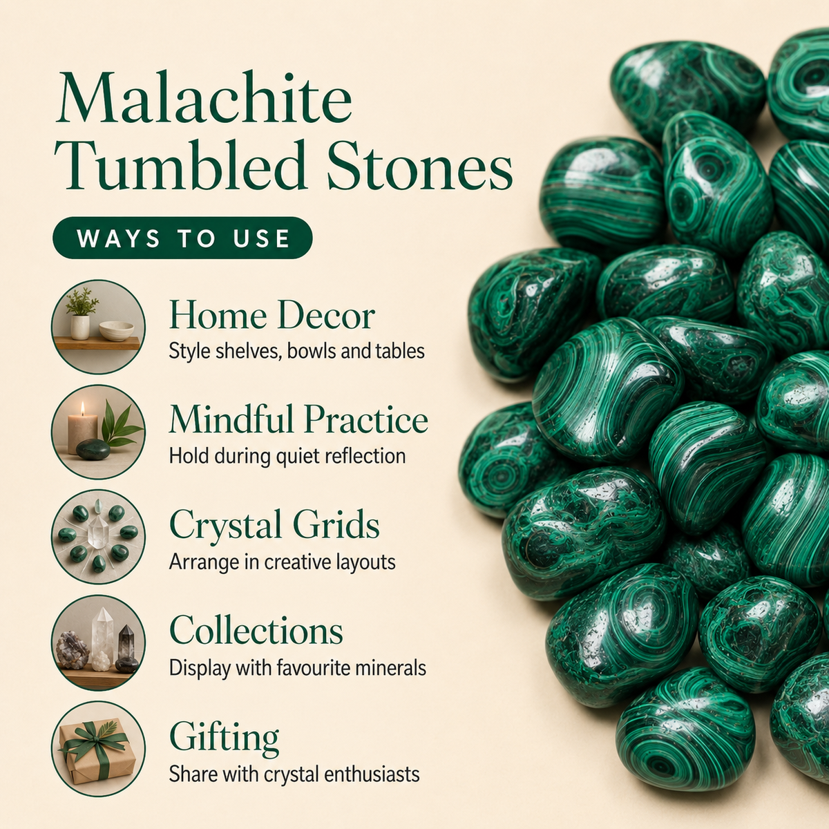 Malachite Tumbled Crystals (Leadership and Travel)