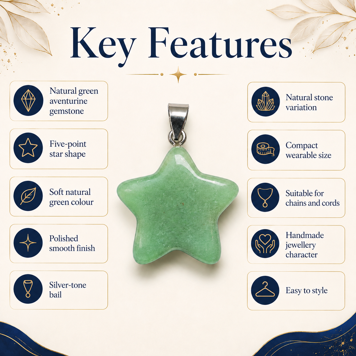 Green Aventurine Star Pendant Necklace โ Natural Crystal Gemstone Jewelry