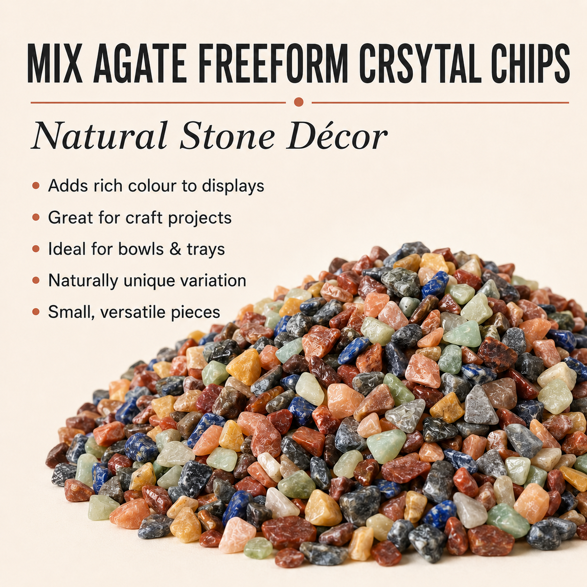Raw Mix Agate Crystal Chips, Undrilled Gemstone Chips in a Pack size 4oz, 1/2lb, 1lb