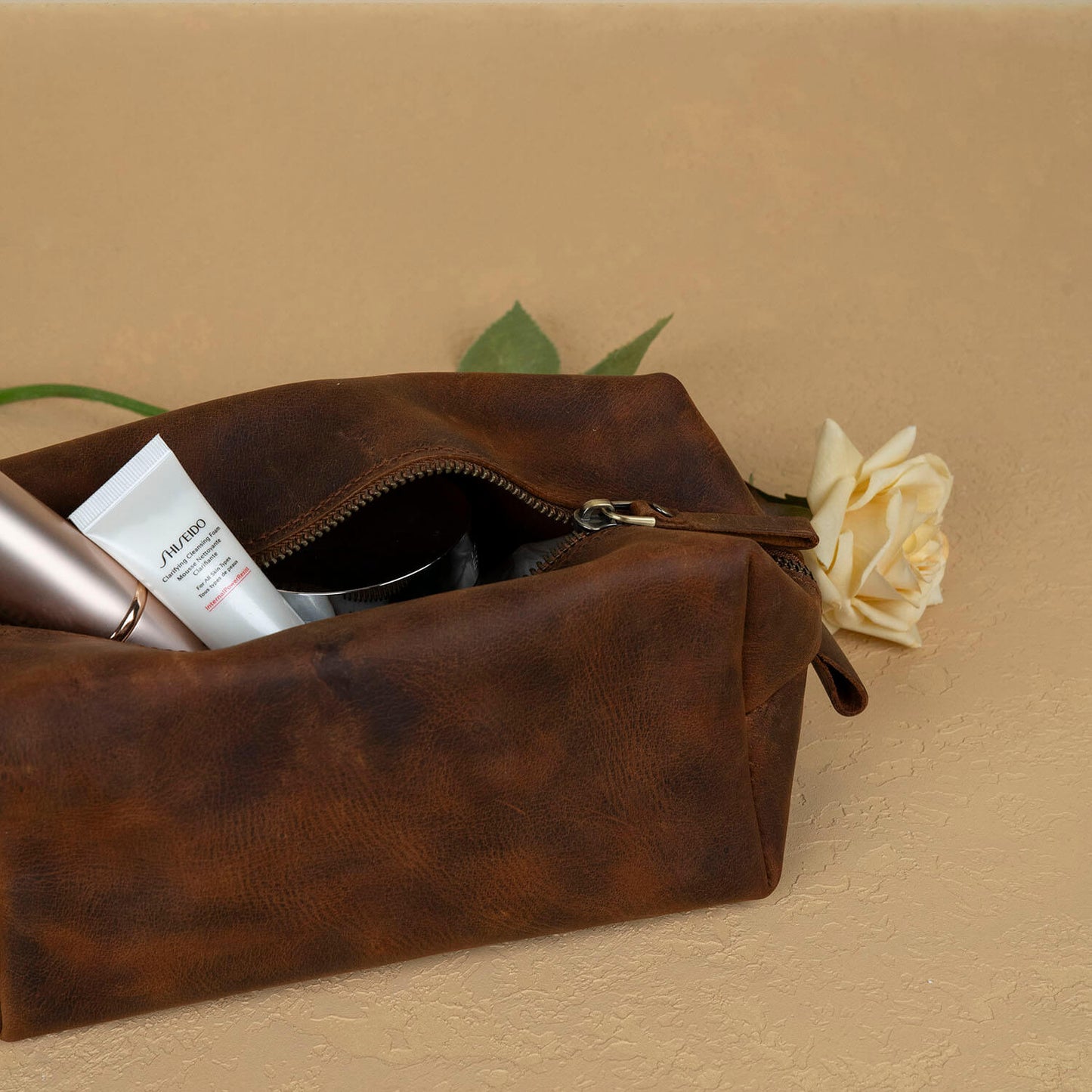 Handmade Leather Makeup Bag - Rich Brown- Minneapolis