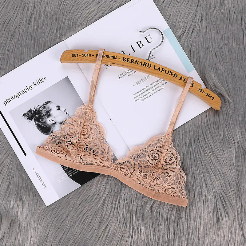 Romantic Thin Lace Triangle Cup Push-up Invisible Bra - Lingerie