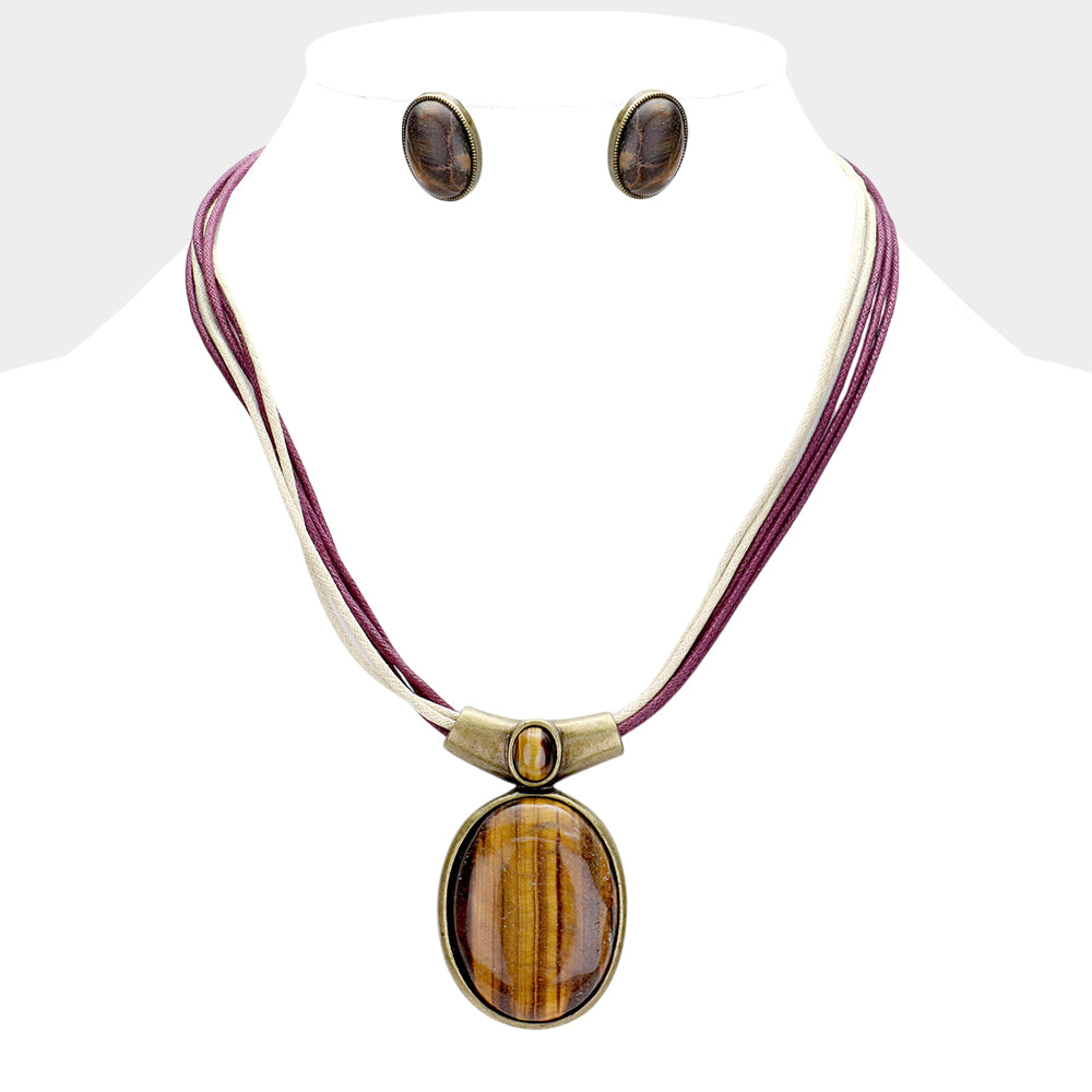 Oval Natural Stone Pendant Necklace