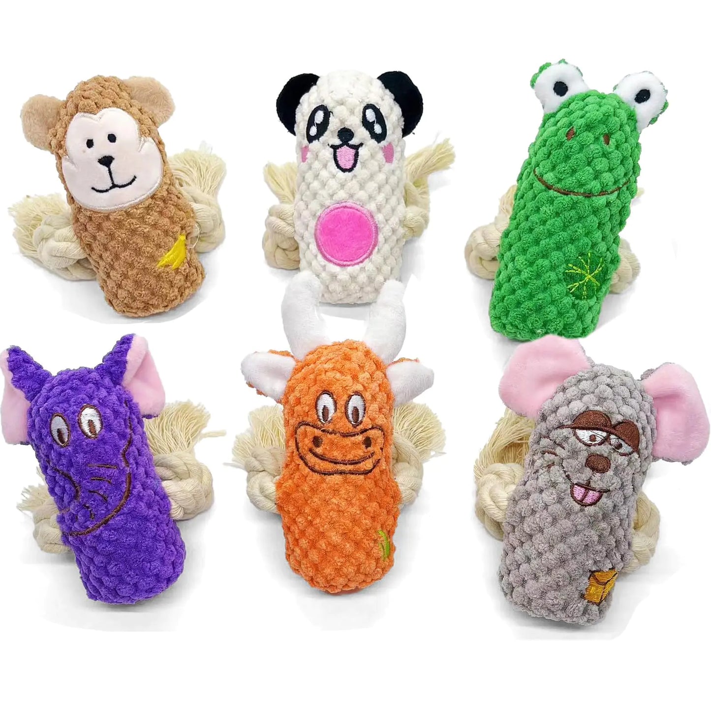 AIMETING Dog Squeak Toys No Stuffing Dog Plush Toys Durable Cotton Rope Dog Chew Toys for Puppy and Small Medium Dogs 6 Pack of Cute Animal Squeak Dog Toys - US seller