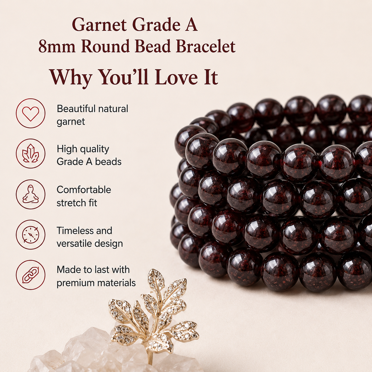 Garnet Bracelet | Garnet Birthstone Bracelet (Power and Prosperity)