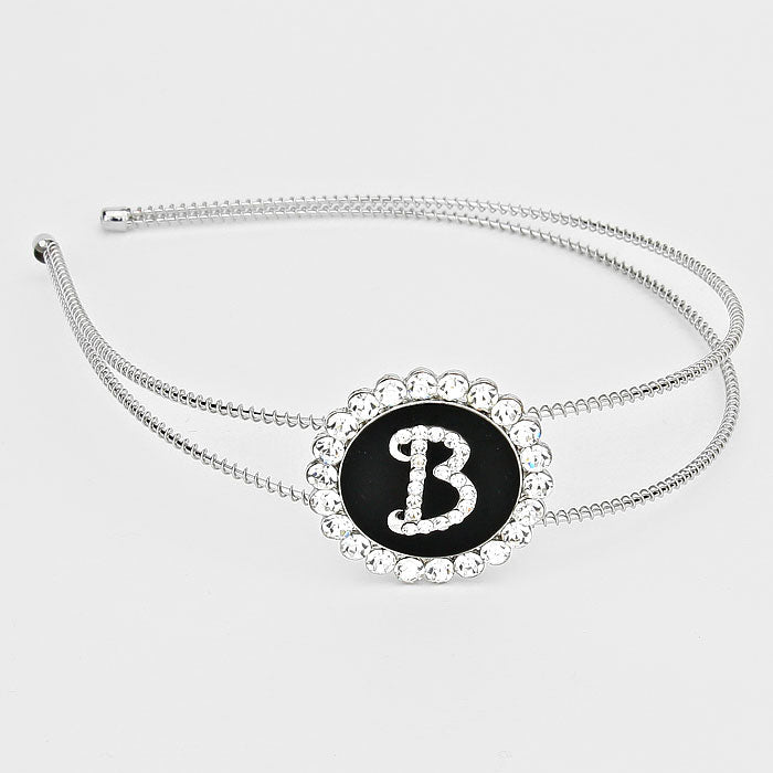 -B- Crystal Accented Initial Monogram Headband