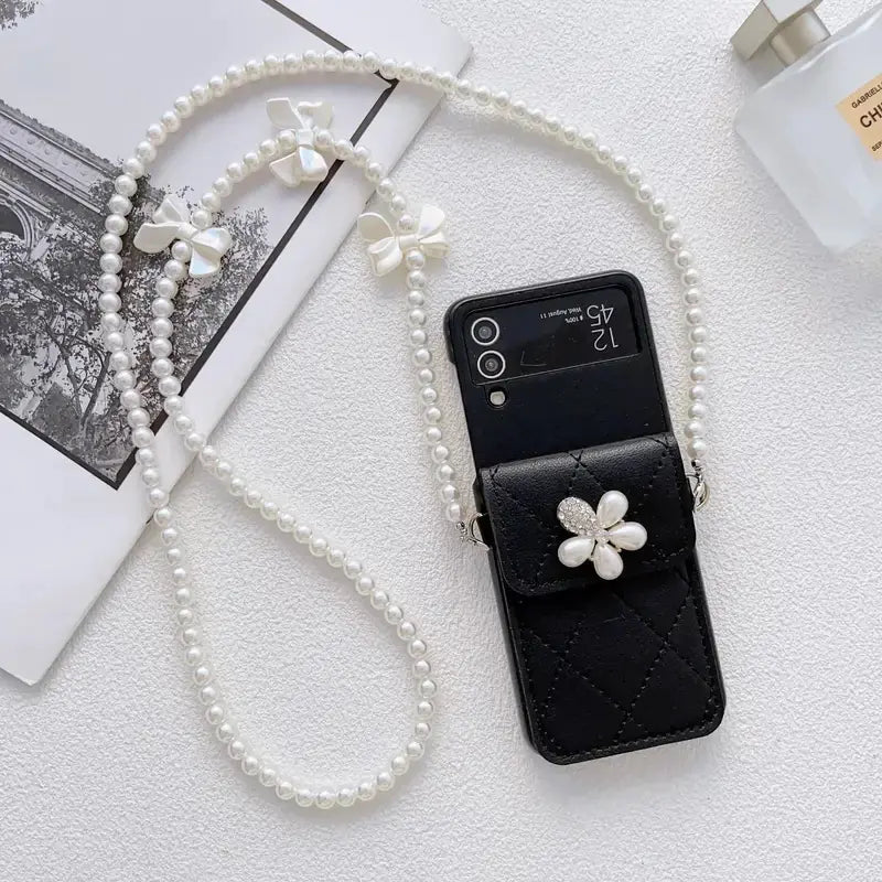 Fashionable Phone Holster with Flower Buckle & Beaded Chain