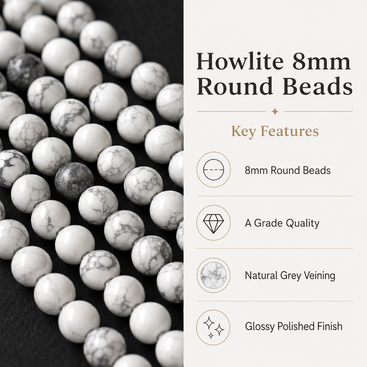 Howlite Beads, Natural Round Crystal Beads 4mm to 12mm