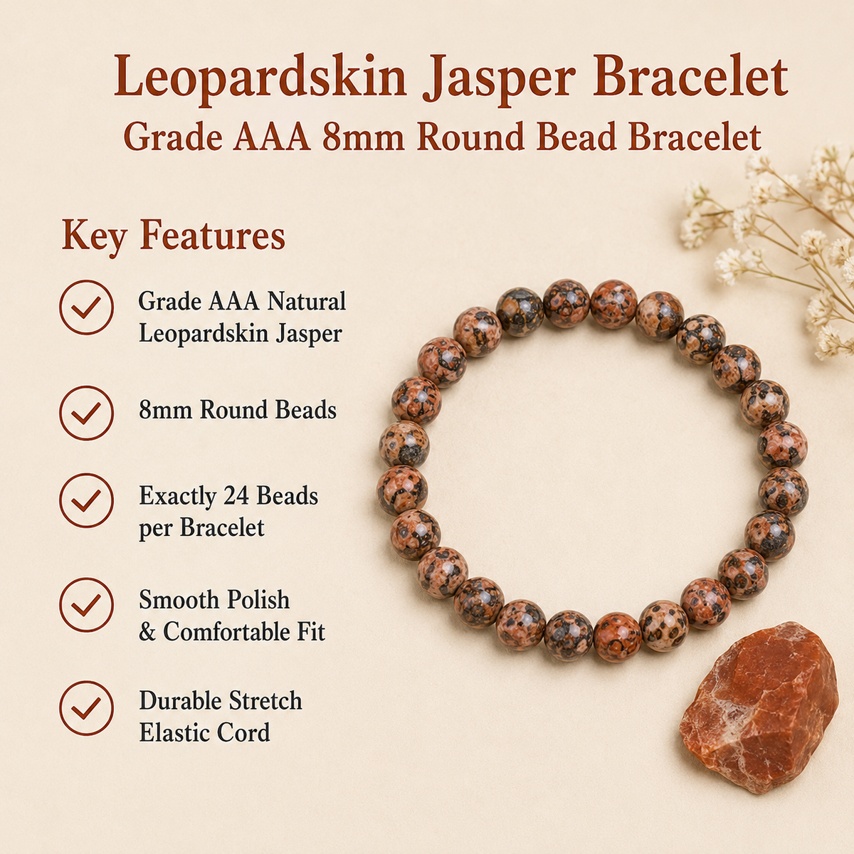 Leopardskin Jasper Bracelet (Leadership and Chakra Cleansing).