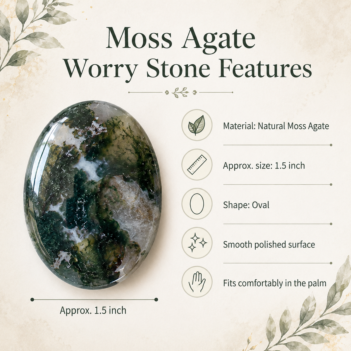 Moss Agate Pocket Stones (Trust and Self-Discipline)