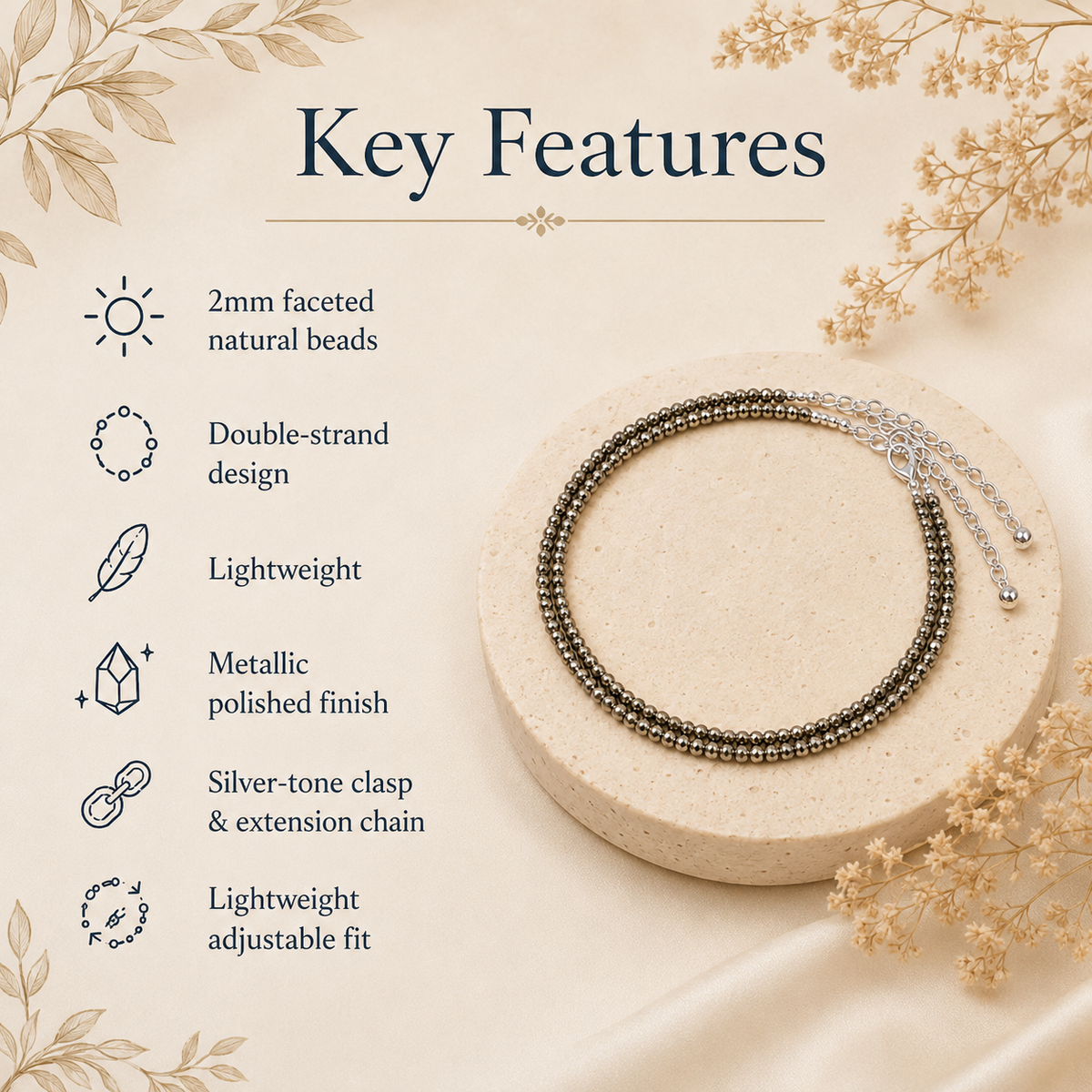 Pyrite Anklet 2mm – Natural Gemstone Jewelry for Protection, Balance & Positive Energy (Copy)