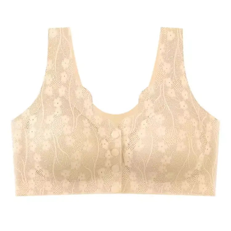 Plus Size Lace Trim Wireless Bra for Older Women - Lingerie