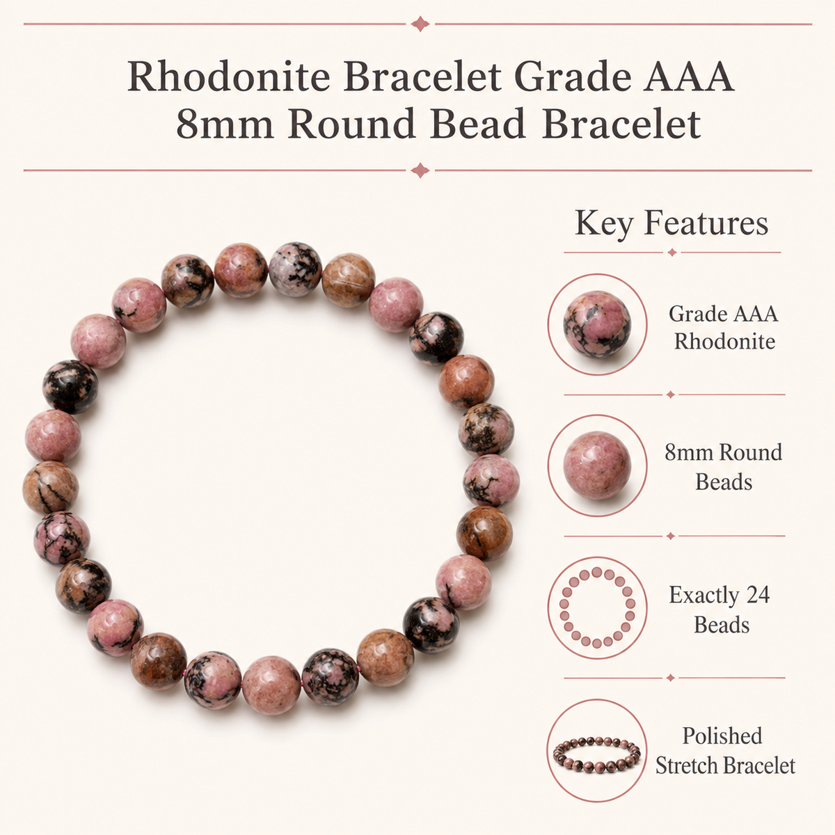 Rhodonite Bracelet (Empathy and Dispelling Negative Energy).