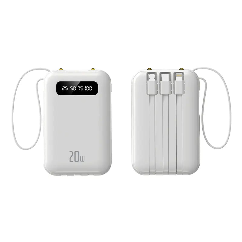 Mini 20000mAh Power Bank with Built-in Cable, Cute Design