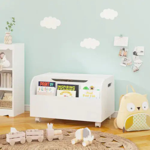 White Wooden Toy Box With 4 Universal Wheels
