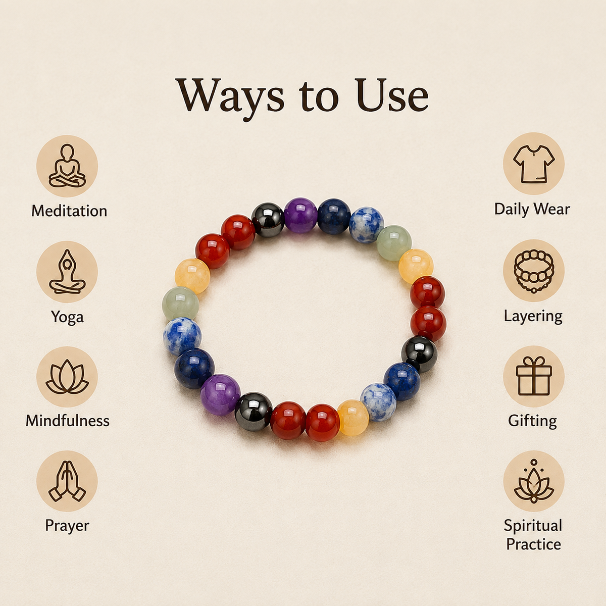 7 Chakra Bracelet, Chakra Crystals Bracelet, Yoga Reiki Healing Crystal Bracelet