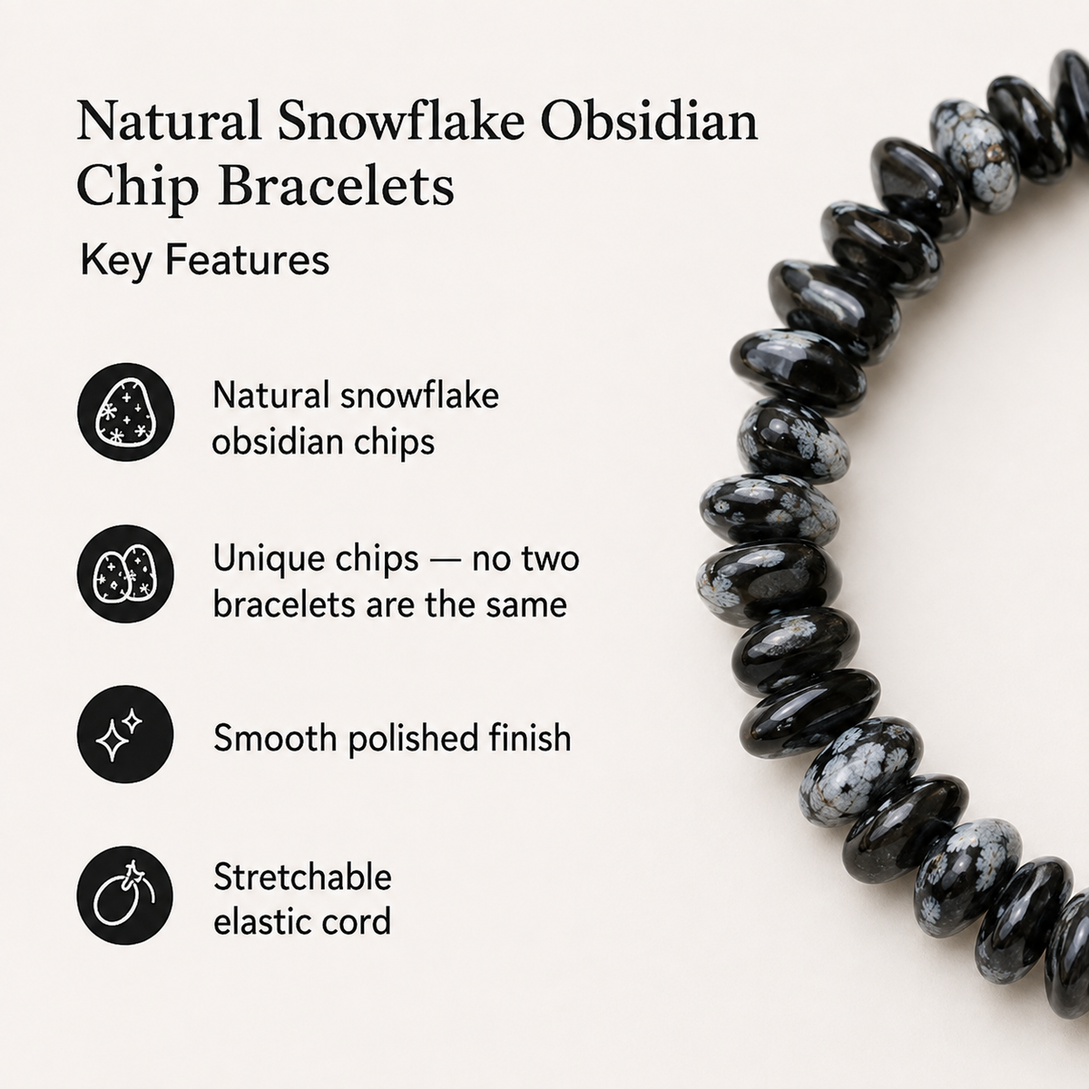 Snowflake Obsidian Chip Bracelet(Past Life Recall and Wisdom)