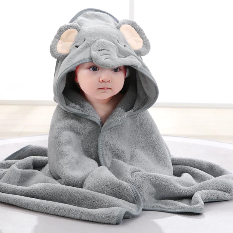Cartoon Animal Baby Bathrobe and Hooded Towel Set