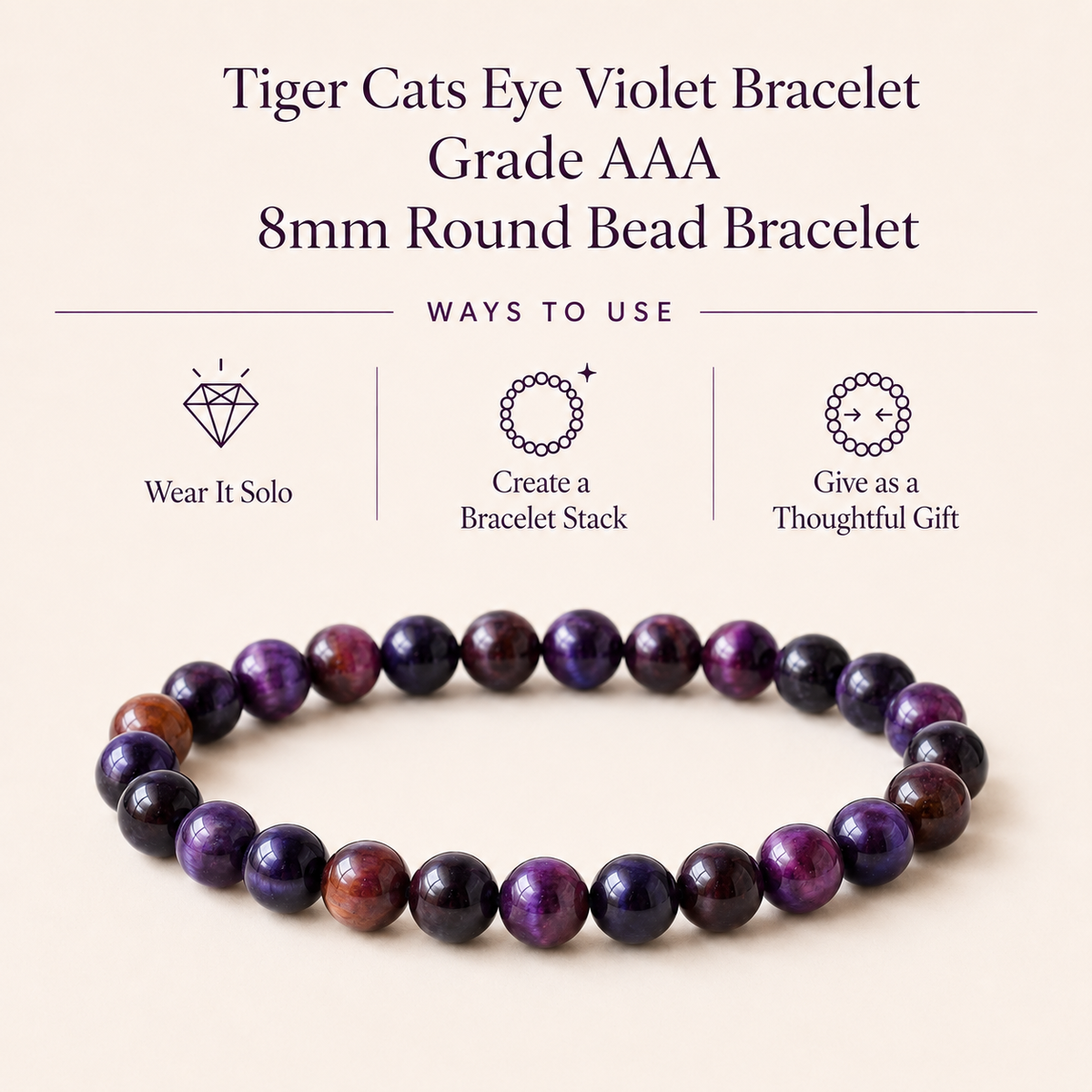 Violet Heated Tiger Cats Eye Bracelet (Creativity and Intuition).