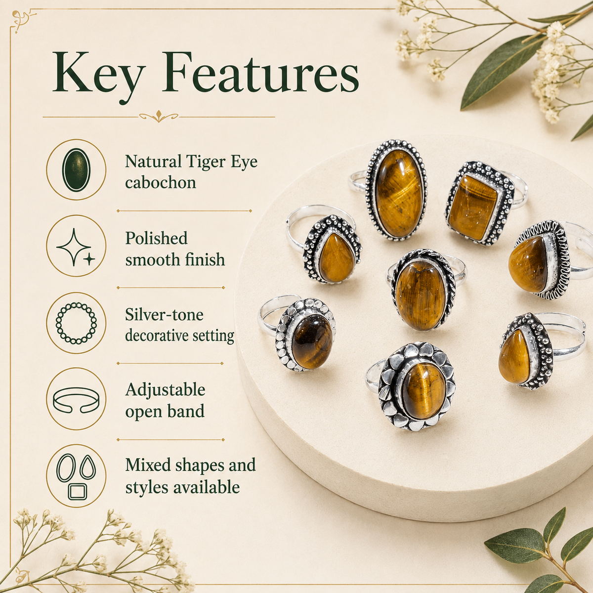 Tiger Eye rings – Gemstone rings Natural Crystal Healing Jewelry Collection
