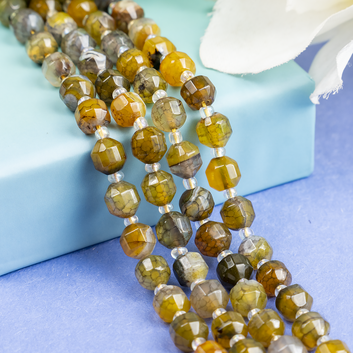 Dragon Vein Green Faceted Prism Cut Beads. For Jewelry Making