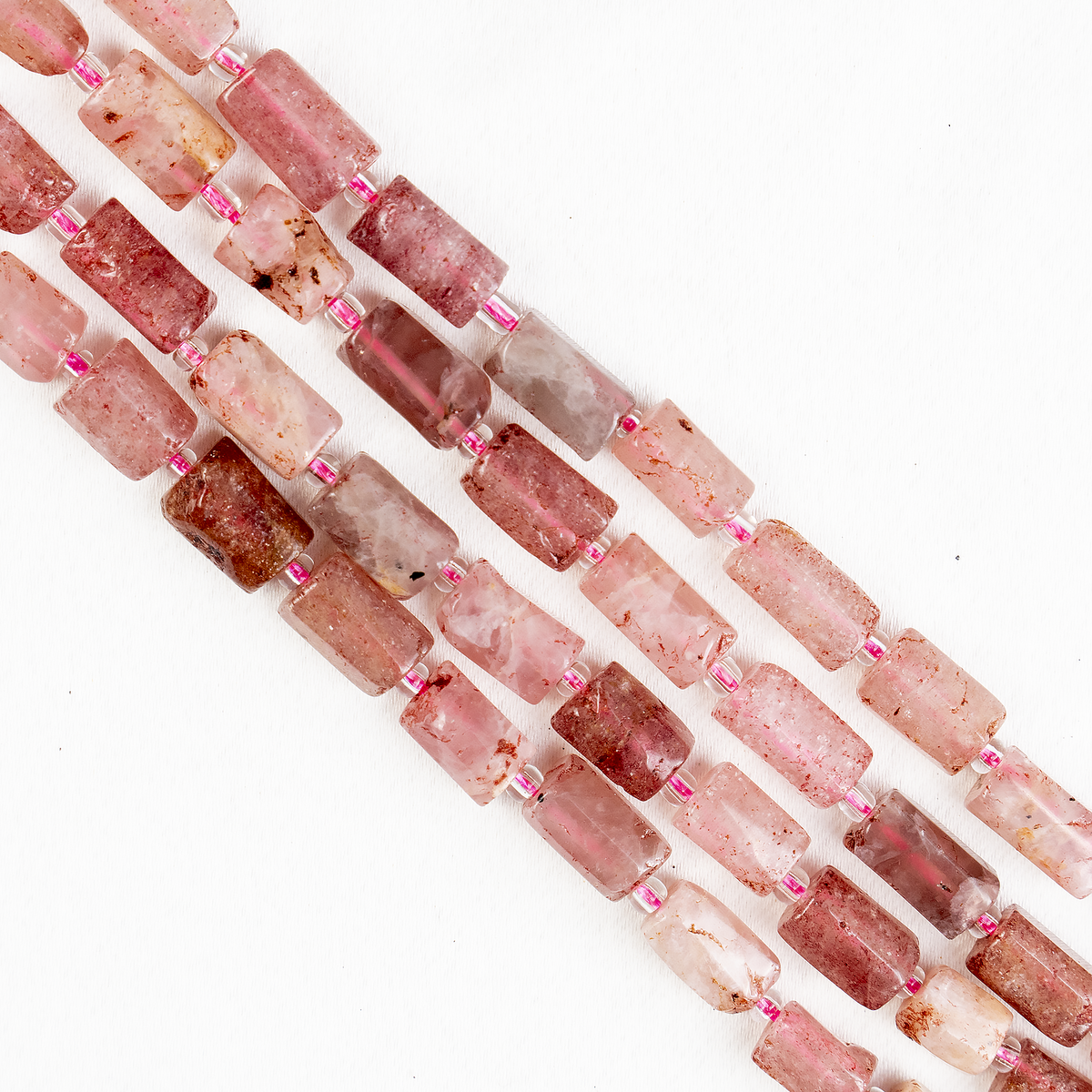 Strawberry Quartz Gemstone Pipe Bead, Crystal Healing Tube Beads.