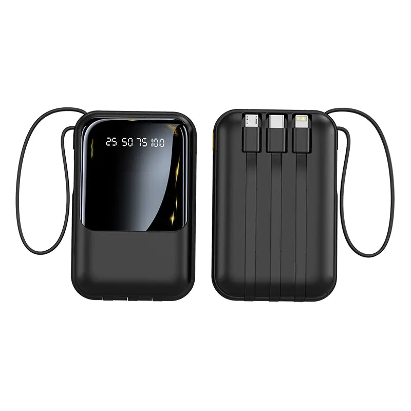 Mini 20000mAh Power Bank with Built-in Cable, Cute Design