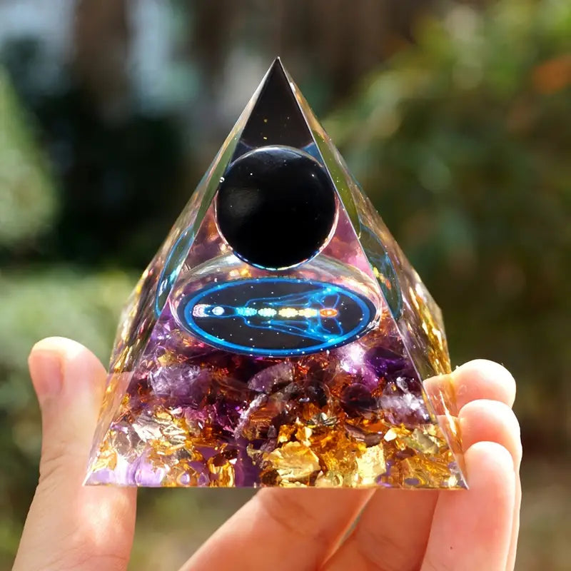 Pyramid Energy Healing Figurine with Crystals and Stones