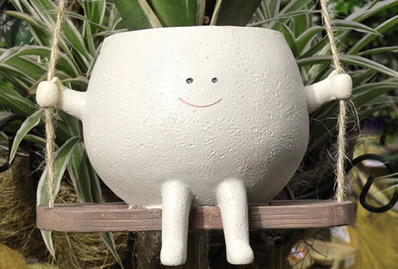 Cute Succulent Pot with Swing Design and Smiley Face