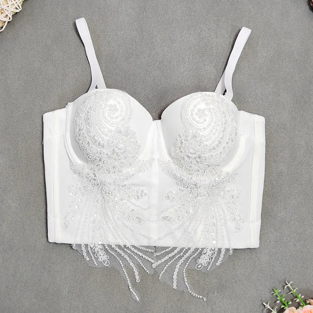 French Style Bra with Removable Straps and Embroidery - Lingerie